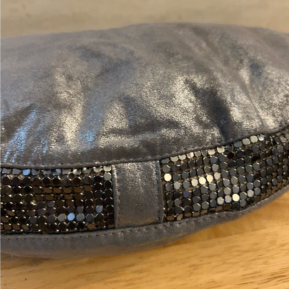 Treesje Metallic Leather Silver Croc-Texture Shoulder Bag with Sequin Trim - Picture 6 of 15